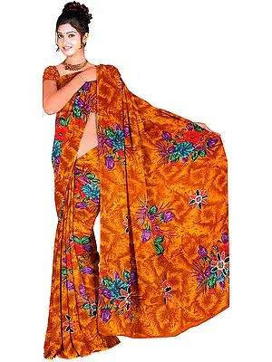 Sari from Surat with Large Printed Flowers All-Over