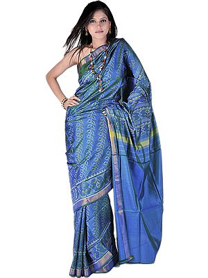 Provincial-Blue Gujarati Patan Patola Sari with Ikat Weave