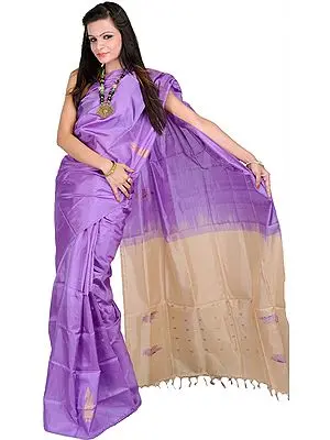 Purple-Opulence Sari from Chennai with All-Over Woven Bootis and Beige Aanchal