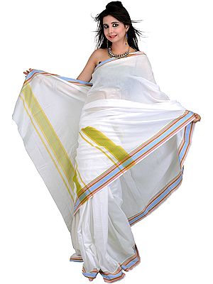 Plain Chic-White Handwoven Puja Sari