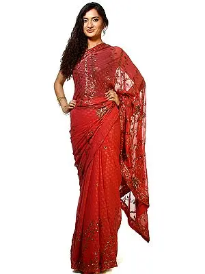 Light Mahagany Shimmer Sari with Embroidered Flowers and Sequins