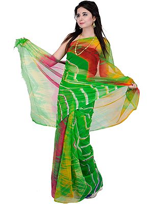 Classic-Green Printed Leheria Sari from Gujarat