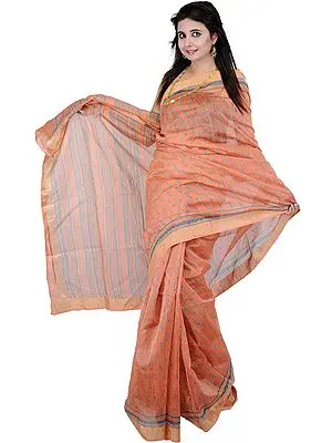 Peach Blossom Block Printed Chanderi Sari from Madhya Pradesh