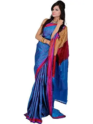 Meadow-Violet Hand-woven Banarasi Saree and Jute Weave on Aanchal