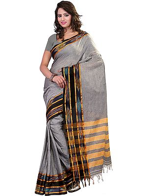 Plain Sari with Ikat Printed Border