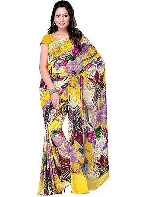 Multi-Color Floral Printed Sari from Surat