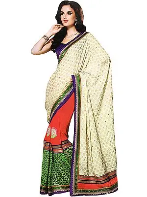 Multi-color Designer Wedding Sari with Woven Polka Dots and Patch Border