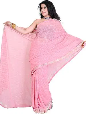 Pink-Lernonade Sari with Floral Embroidery on Border