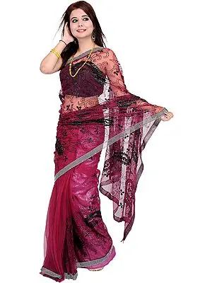 Shimmer Sari with Sequins and Crewel Embroidery All-Over