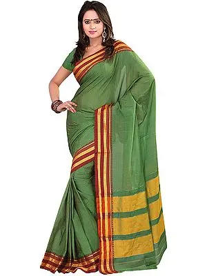 Fairway-Green Two-Tone Narayanpet Sari with Temple Border