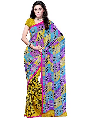Multi-Color Sari from Surat with Floral Print