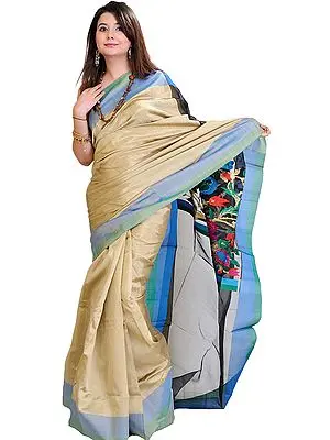 Plain Silver-Gray Banarasi Sari with Designer Kadwa Anchal