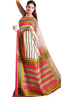 Multi-Color Bhagalpur Sari with Geometric Print