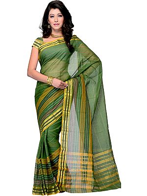Plain Sari from Surat with Woven Stripes