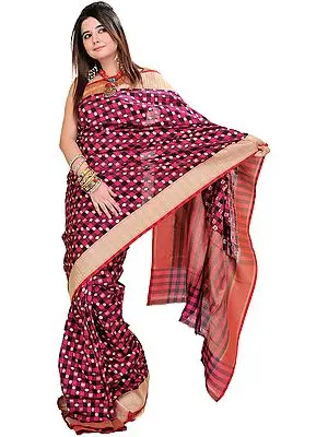 Beetroot-Pink Banarasi Saree with Hand-Woven Lotus and Golden Border