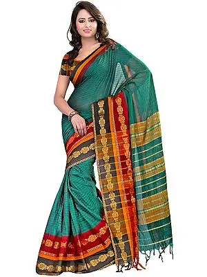 South-Cotton Sari with Woven Flowers on Border and Aanchal