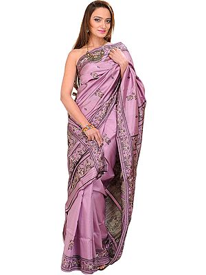 Lavender-Mist Baluchari Sari from Kolkata Depicting Hindu Mythological Episodes