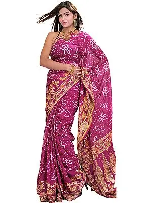 Wild-Aster Bandhani Tie-Dye Sari from Jodhpur with Floral Woven Border