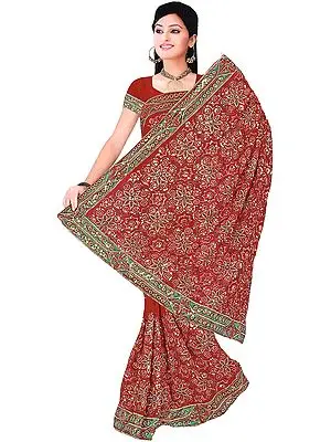 Maroon Bridal Sari with Sequins Embroidered All-Over