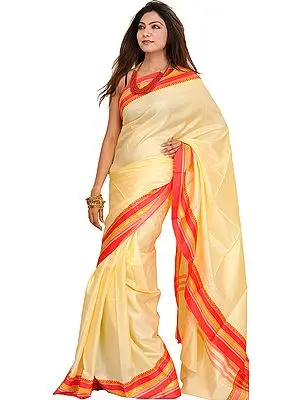 Vanilla Plain Puja Sari with Thread Weave on Border
