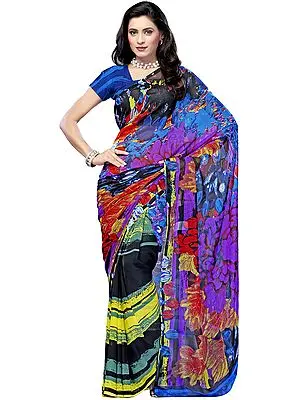 Multi-Color Floral Printed Sari from Surat
