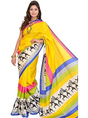 Bhagalpuri Sari with Printed Figures Inspired by Warli Art