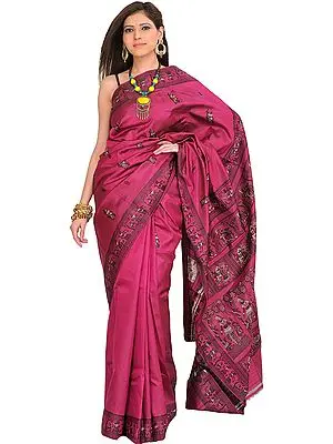 Cactus-Flower Baluchari Sari from Kolkata Depicting Radha Krishna