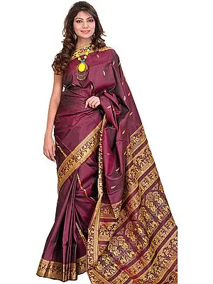 Crushed-Violets Baluchari Sari from Kolkata Depicting the Swayamvar of Sita