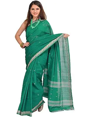 Cadmium-Green Venkateshwara Sari with Woven Bootis and Border