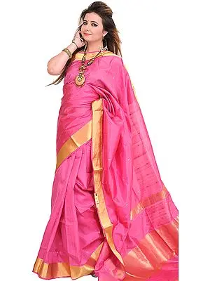 Chateau-Rose Saree from Banaras with Woven Bootis and Zari Border