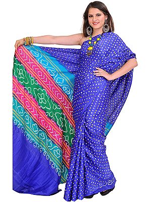 Dazzling-Blue Bandhani Tie-Dye Sari from Gujarat