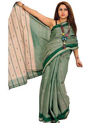 Venkateshwara Sari from Bangalore with Woven Bootis and Striped Aanchal
