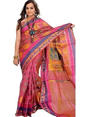 Heather-Rose Banarasi Sari with Zari Woven Flowers