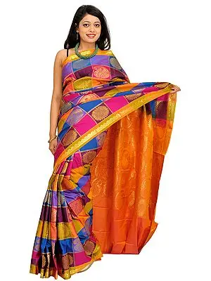 Multicolor Brocaded Saree from Bangalore with Zari-Woven Flowers and Paisleys