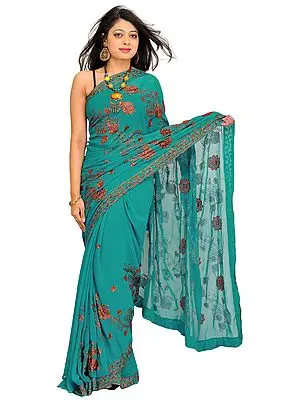 Parasailing-Green Embellished Wedding Sari with Embroidered Sequins