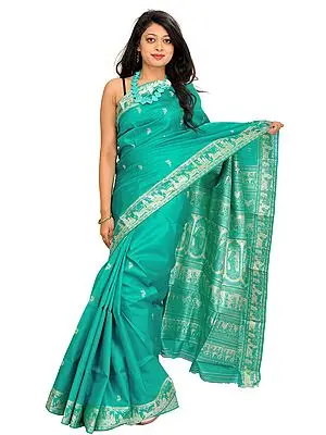 Ceramic-Green Baluchari Sari from Kolkata Depicting the Swayamvar of Sita
