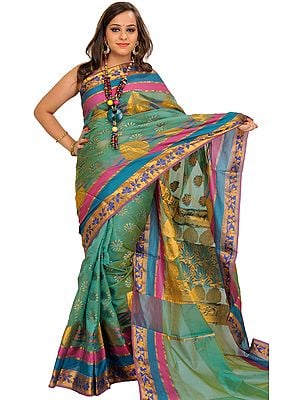 Saree from Banaras with Woven Flowers in Zari Thread