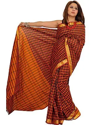 Multicolor South Cotton Checkered Sari with Zari Weave on Border