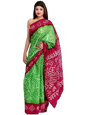 Green and Maroon Bandhani Tie-Dye Sari from Jodhpur