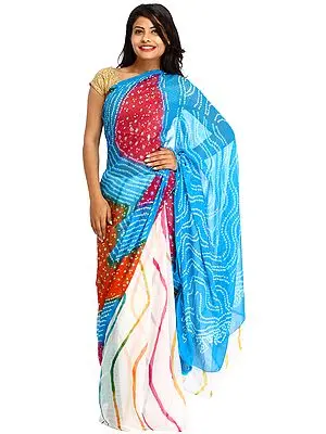 Multicolor Bandhani Marwari Sari from Jodhpur with Leharia Print