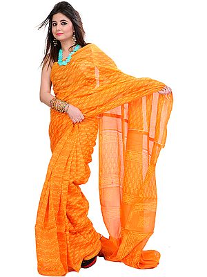 Mandarin-Orange Chanderi Sari with Kalamkari Printed Bootis All-Over