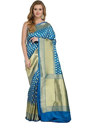Traditional Banarasi Saree with Woven Bootis and Zari Weave on Pallu