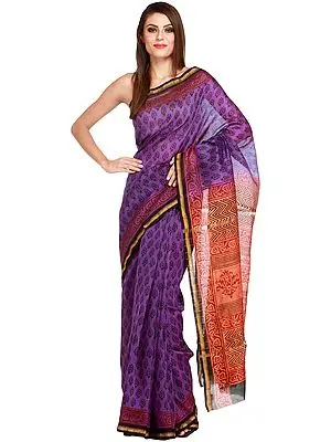 Purple and Orange Chanderi Sari with Kalamkari Print