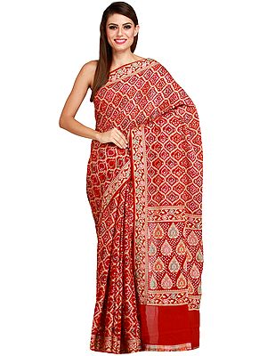 Rosewood Bandhani Tie-Dye Sari from Jodhpur with All-Over Weave