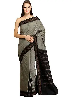 Gray and Black Handloom Sambhalpuri Sari with Ikat Weave