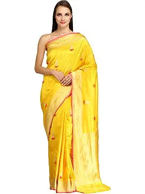 Aspen-Gold Banarasi Sari with Woven Bootis and Brocaded Pallu