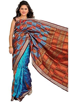 Methyl-Blue Bomkai Handloom Sari from Orissa with Woven Motifs