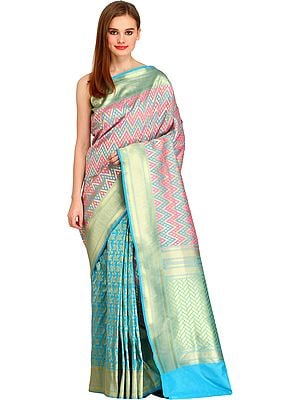 Half and Half Brocaded Banarasi Sari with Zigzag Weave