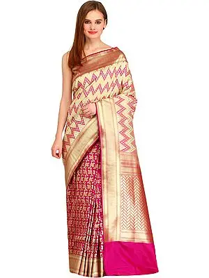Half and Half Brocaded Banarasi Sari with Zigzag Weave
