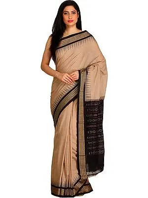Moonlight Handloom Sari from Sambhalpur with Woven Temple Border and Ikat Weave on Pallu